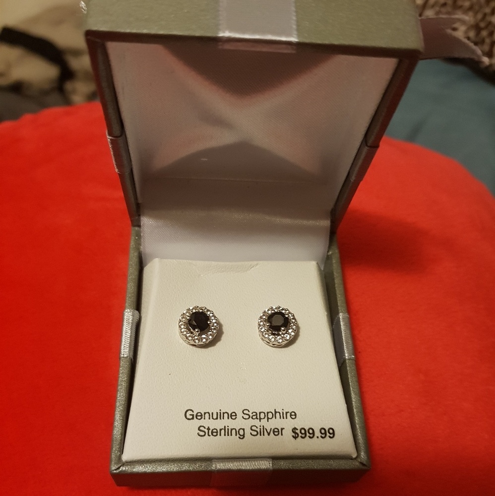 Genuine sapphire earings sterling silver